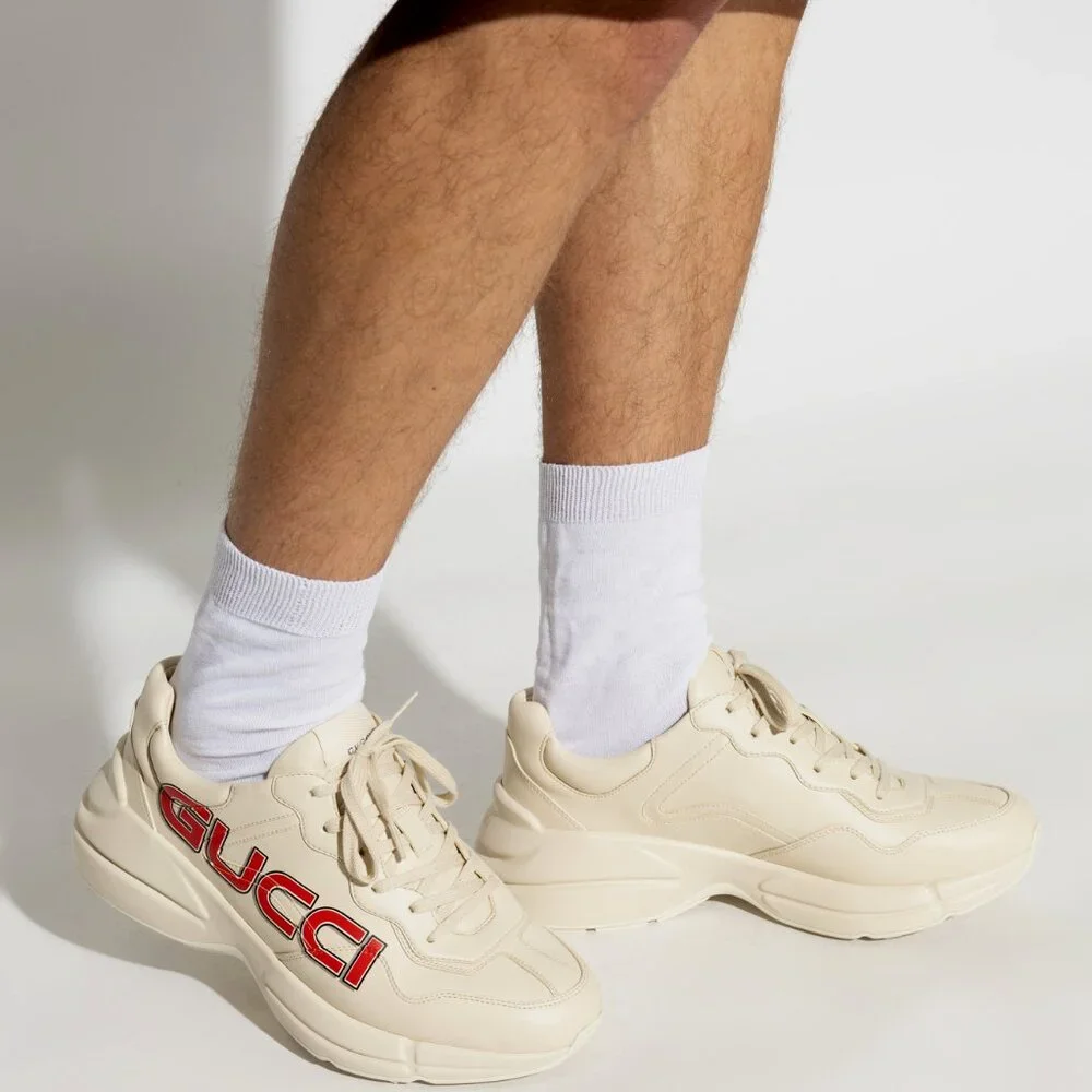 NEW GUCCI Rhyton Ivory Demetra Leather Sneakers Men’s G 8.5 / US 9 Authentic